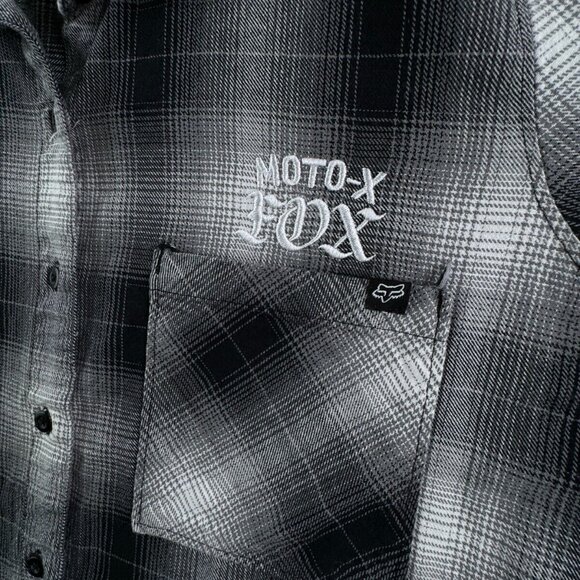 Fox Racing Button Up Shirt Women Black White Plaid Flannel Long Sleeve XL Ladies - Picture 7 of 16